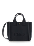 Carry Black Small Handbag with Logo Embossed on the Front in Cotton Canvas for Women Polyester Other Fibres Hand Bags
