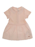 Pink Dress with Logo Lettering on the Front and All-Over Embroidery in Fabric Baby Cotton