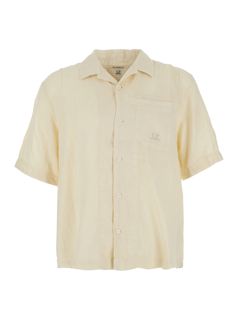 Beige Shirt With Logo Print On The Front In Linen Man And Blouses