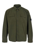 Green Jacket With Classic Collar And Logo Plate On Sleeve In Cotton Man Outerwear