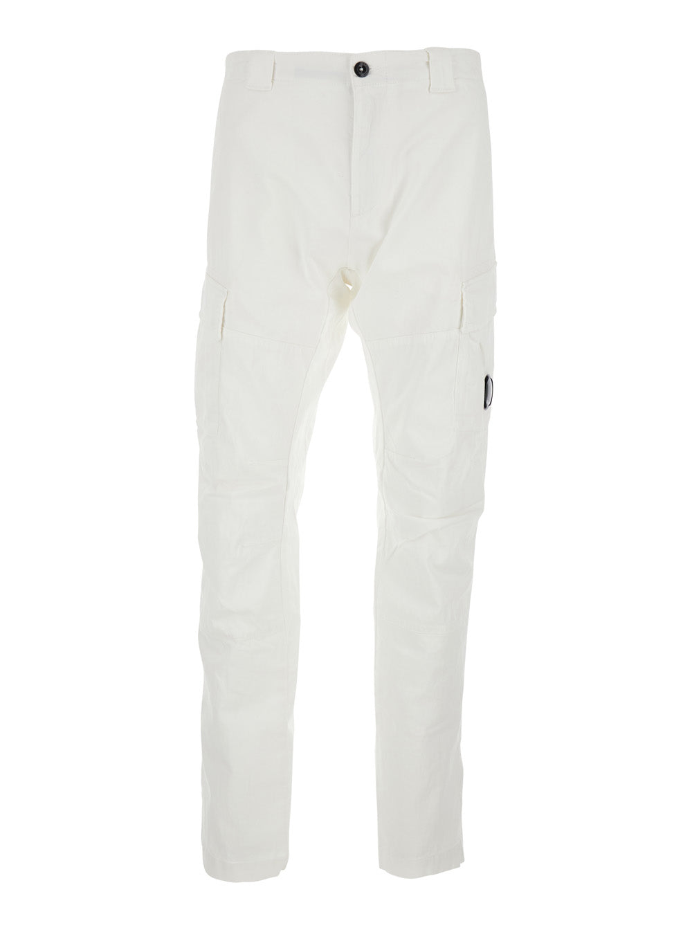 Cargo Pants RSCMPA743A005694G103 with Logo Plate on the Side and Two Pockets Front in White Stretch Cotton for Men Elastane Trousers