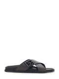 Brown Leather Sandals with DG Logo Detail on the Front for Men Calf Flat Shoes
