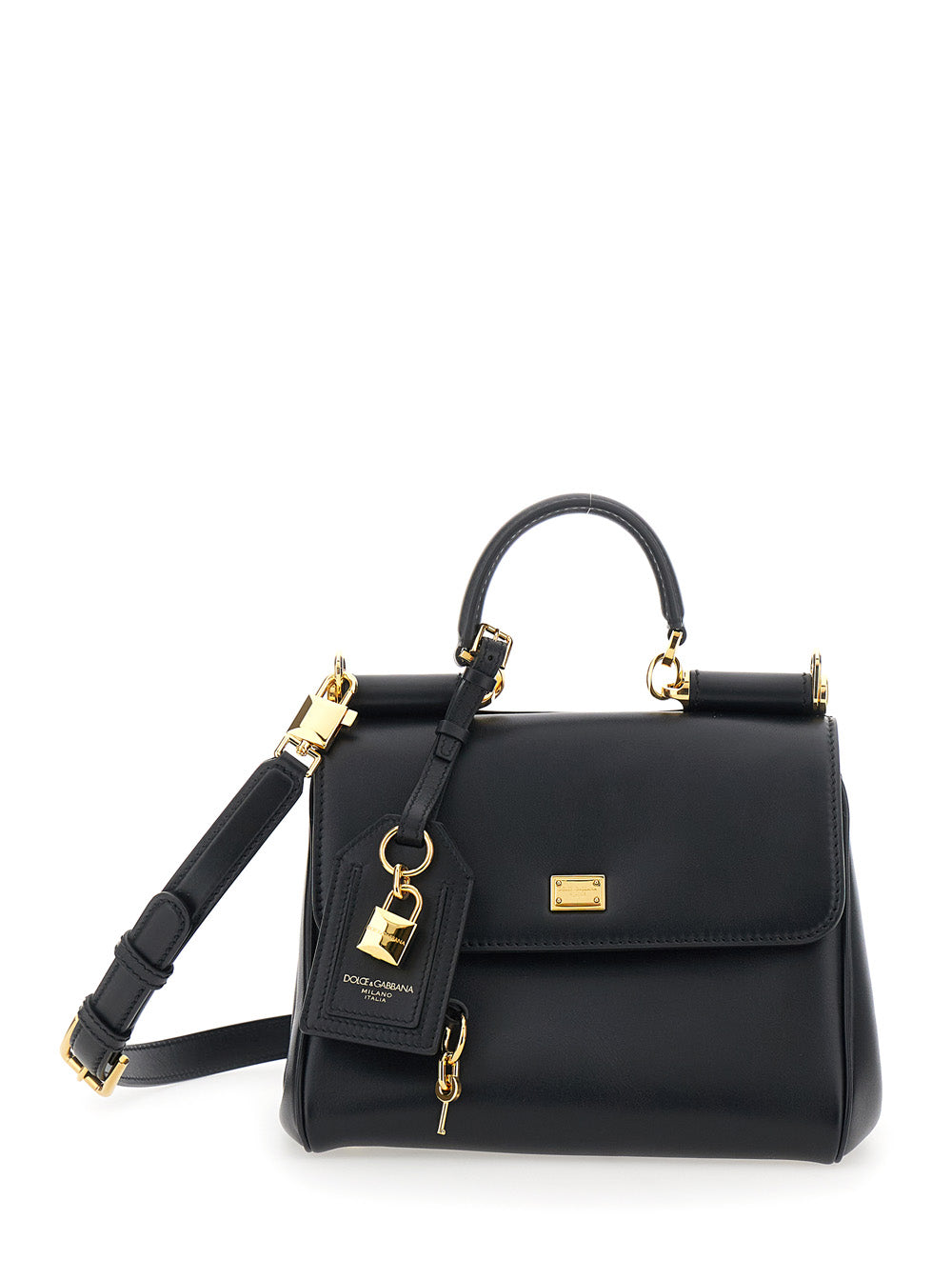 Black Handbag My Sicily Piccola with Padlock Detail and Adjustable Removable Shoulder In Leather Strap for Women Calf Pvc Hand Bags