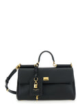 My Sicily Black Medium Handbag with Lock Detail and Adjustable Removable Leather Shoulder Strap for Women Calf Pvc Hand Bags