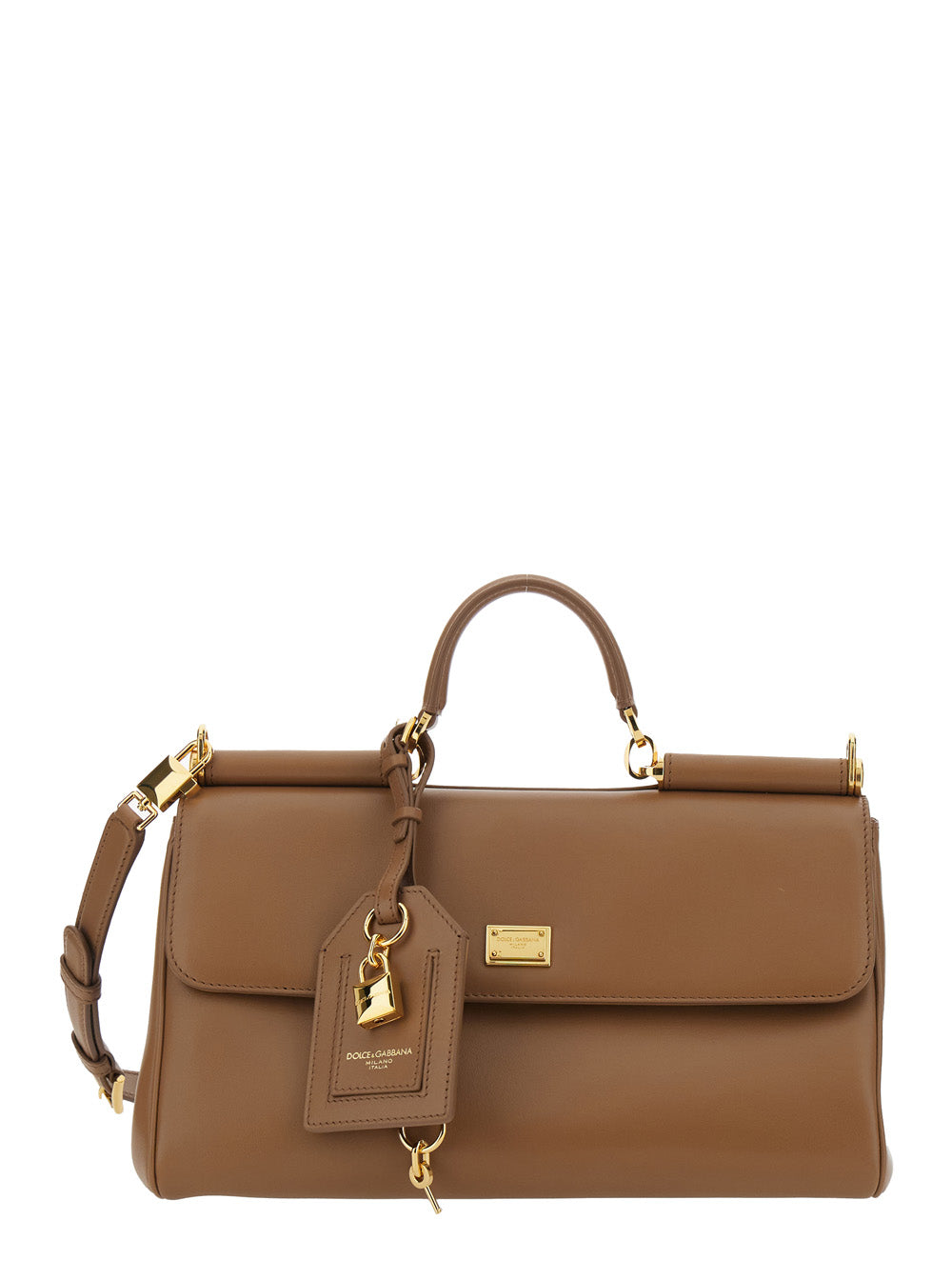 Brown Medium Handbag My Sicily with Padlock Detail and Adjustable Removable Strap In Leather for Women Calf Pvc Hand Bags