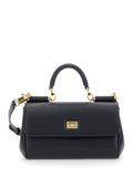 Black Crossbody bag My Sicily Mini with Adjustable and Removable Leather Strap for Women Cotton Calf