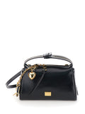 Vittoria Black Mini Handbag with Pendant Detail on the Front and Adjustable Removable Leather Shoulder Strap for Women Cotton Calf Hand Bags