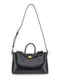 Handbag Vittoria with Adjustable Shoulder Strap and Logo Plate in Black Leather for Women Calf Hand Bags