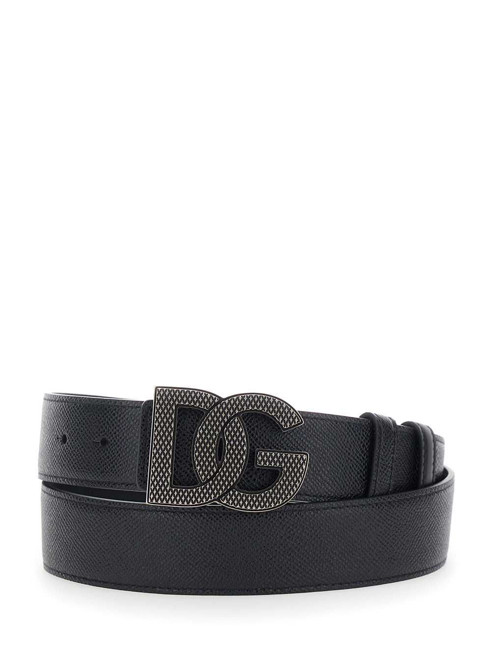 Black Leather Belt with Logo Buckle for Men Calf