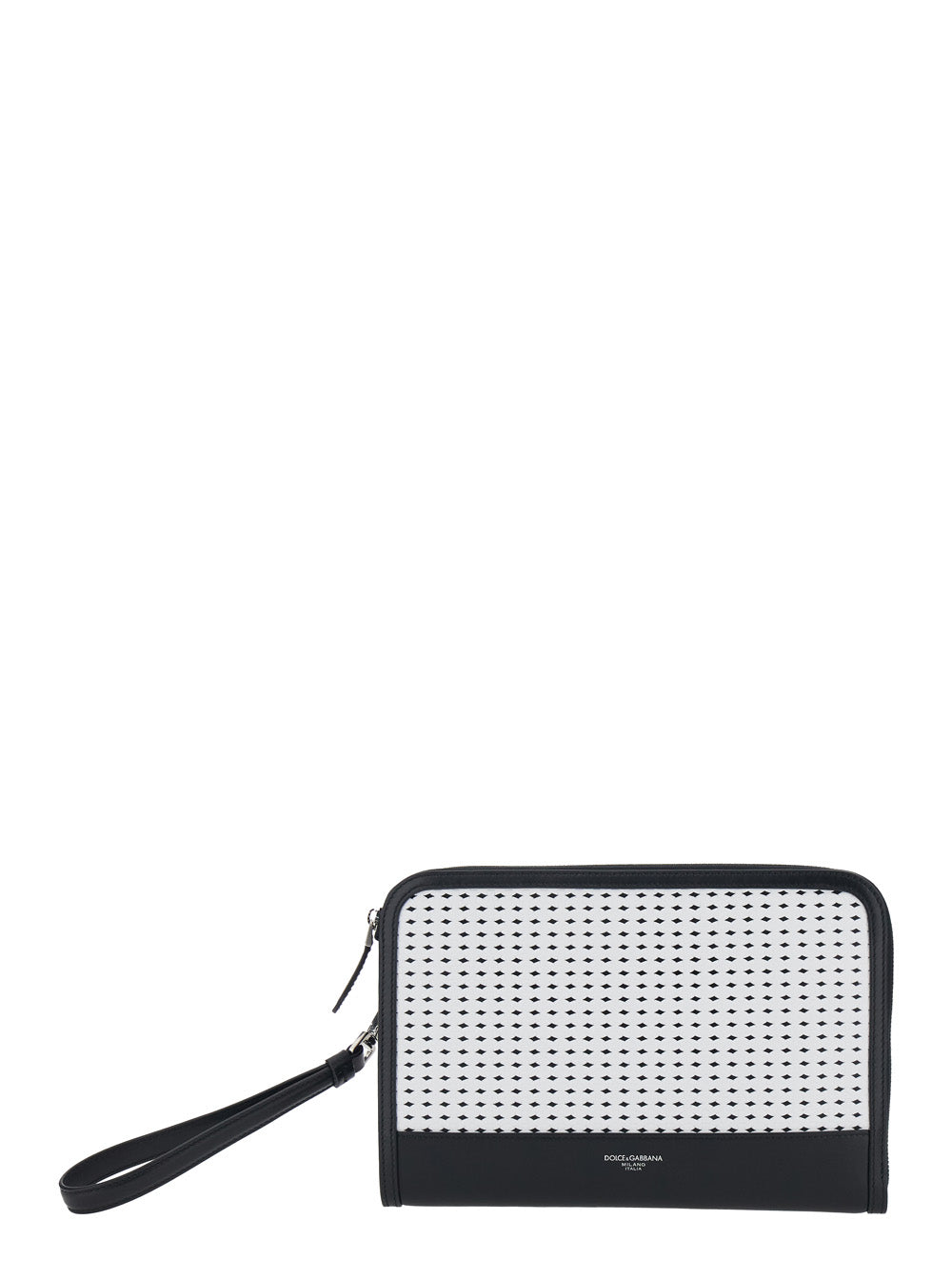 Black Clutch with Removable Wrist Strap and Intreccio on the Front In Leather for Men Calf Clutches Pochettes