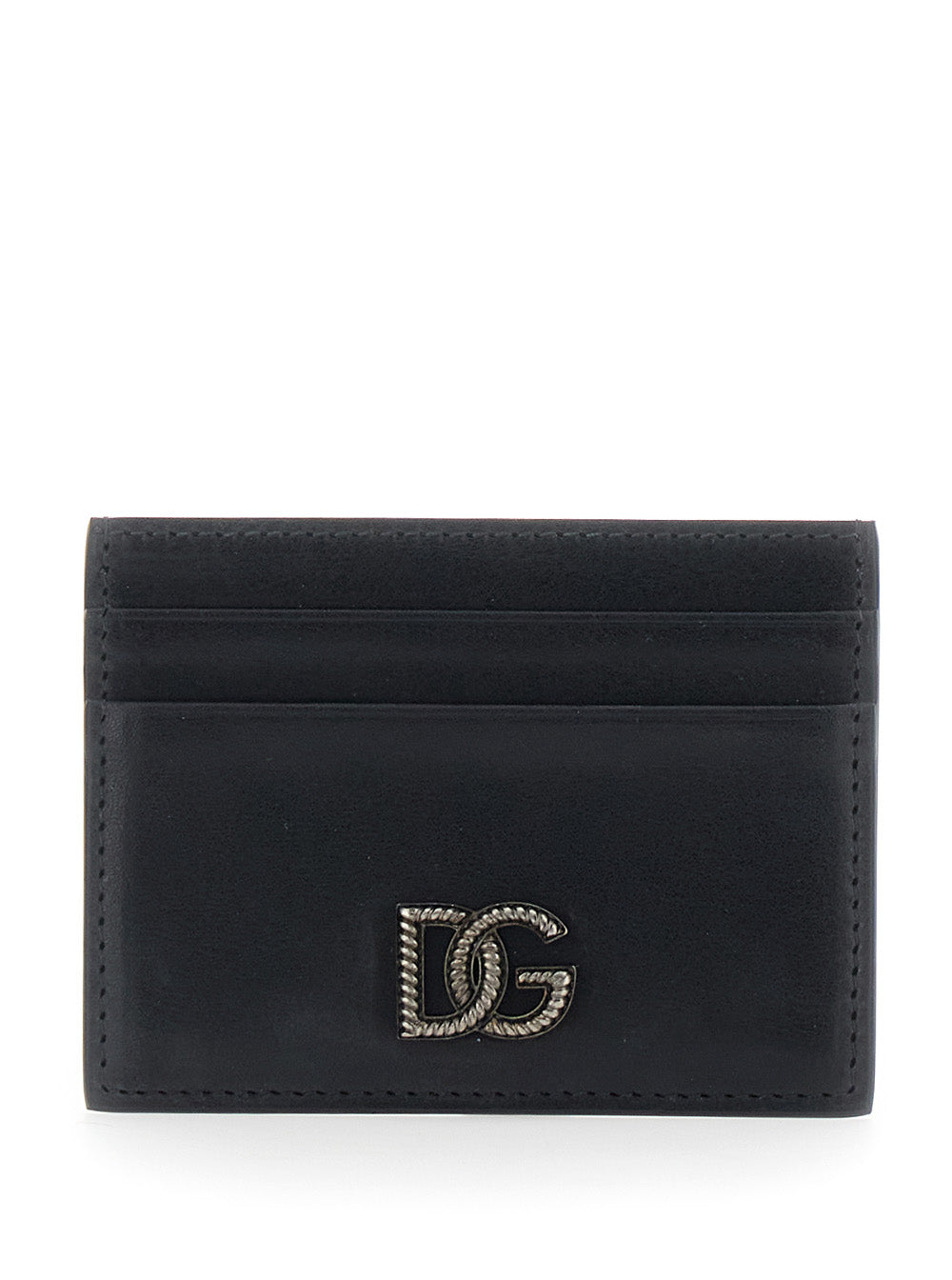 Black Card holder with Logo Plate on the Front in Leather for Men Viscose Products