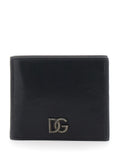 Black Bi-Fold Wallet with Logo Plate In Leather for Men Calf Products