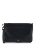 Black Clutch with Wrist Strap and Logo Plate in Leather for Men Cotton Viscose Clutches Pochettes
