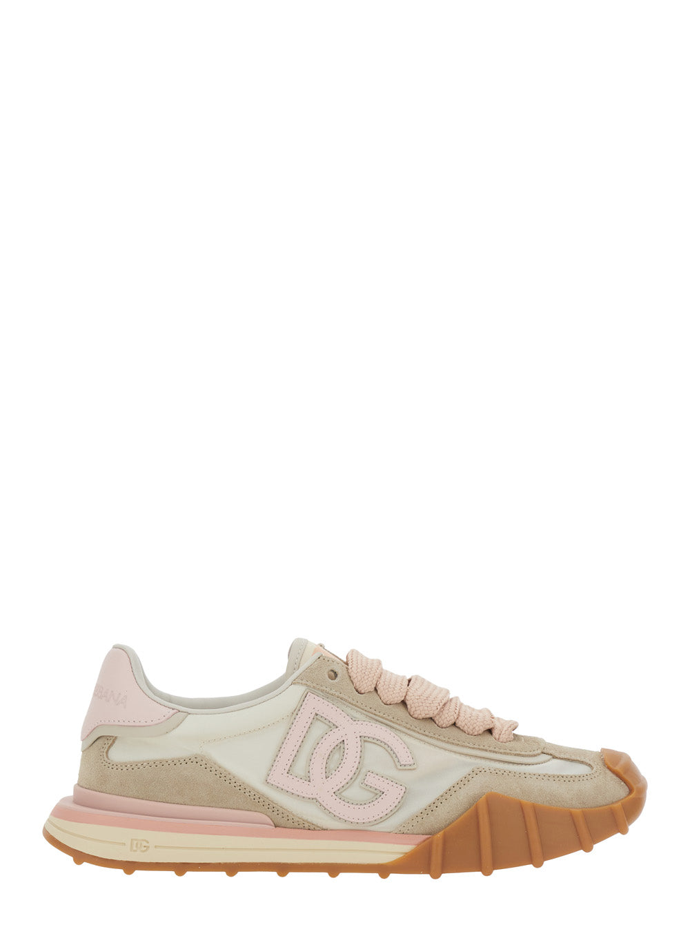 Pink Low Top Sneaker with Maxi Logo on the Side and Lettering Tongue in Suede Tech Fabric for Women Polyamide Calf