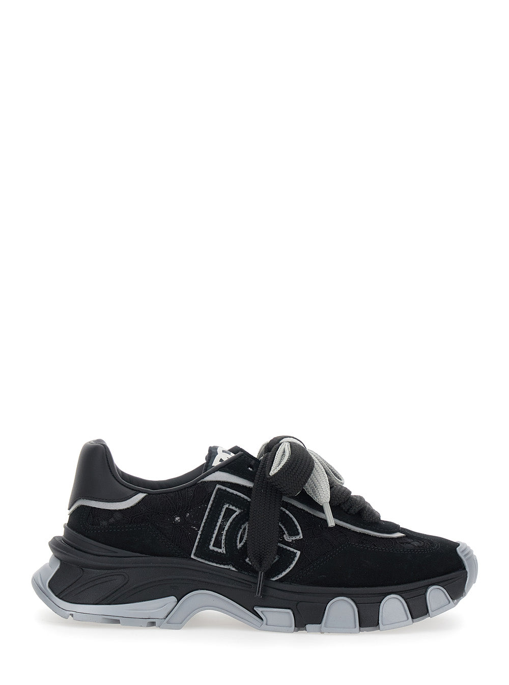 Black Low Top Sneakers with Logo Patch on the Tongue and Lace Panels in Suede Woman Elastane Polyamide Lamb Sheep
