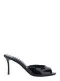 Black Leather Pointed Toe High Stiletto Sandals for Women Calf Heels