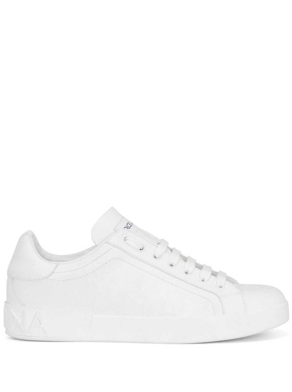 Portofino New White Low Top Sneakers with Contrasting Logo in Leather for Men Polyester Lamb Sheep Rubber