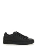 Portofino Black Low Top Sneakers with Logo Lettering Detail in Smooth Leather Man Polyester Lamb Sheep Rubber