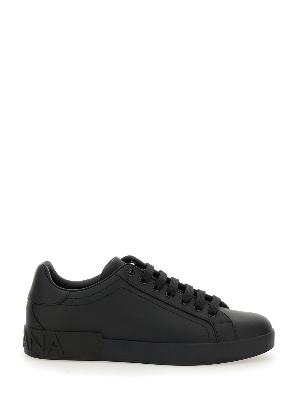 Portofino Black Low Top Sneakers with Logo Lettering Detail in Smooth Leather Man Polyester Lamb Sheep Rubber