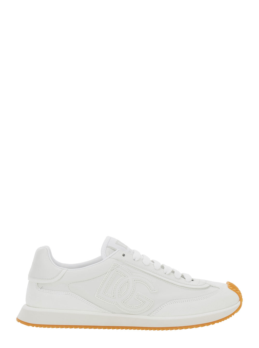 White Low Top Sneakers with Logo Patch on the Tongue and Side in Leather for Men Lamb Sheep