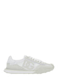 DG Athletic White Low Top Sneakers with Maxi Logo on the Side and Patch Tongue in Suede Mesh for Men Lamb Sheep