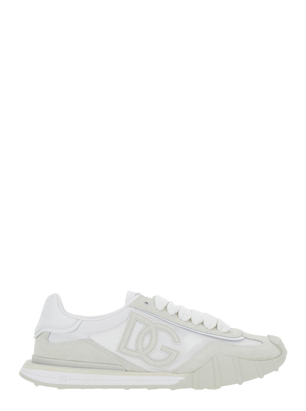 DG Athletic White Low Top Sneakers with Maxi Logo on the Side and Patch Tongue in Suede Mesh for Men Lamb Sheep