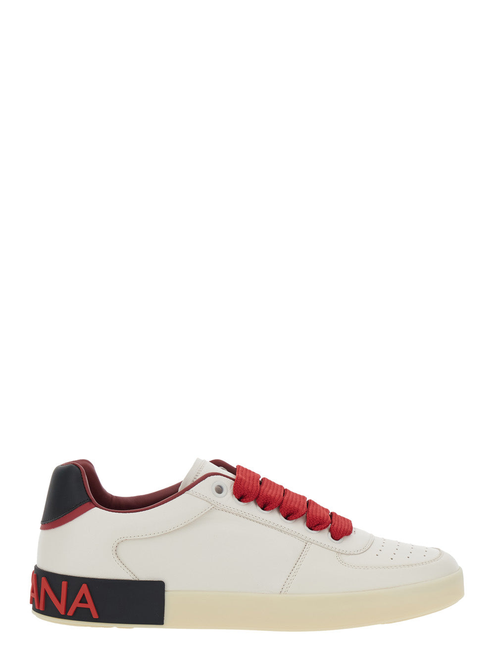 Portofino Custom White Low Top Sneakers with Contrasting Heel and Logo Lettering in Leather for Men Lamb Sheep