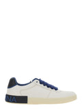 Blue Sneaker Portofino Custom with Contrast Heel and Leather Lettering Logo for Men Blu Lamb Sheep