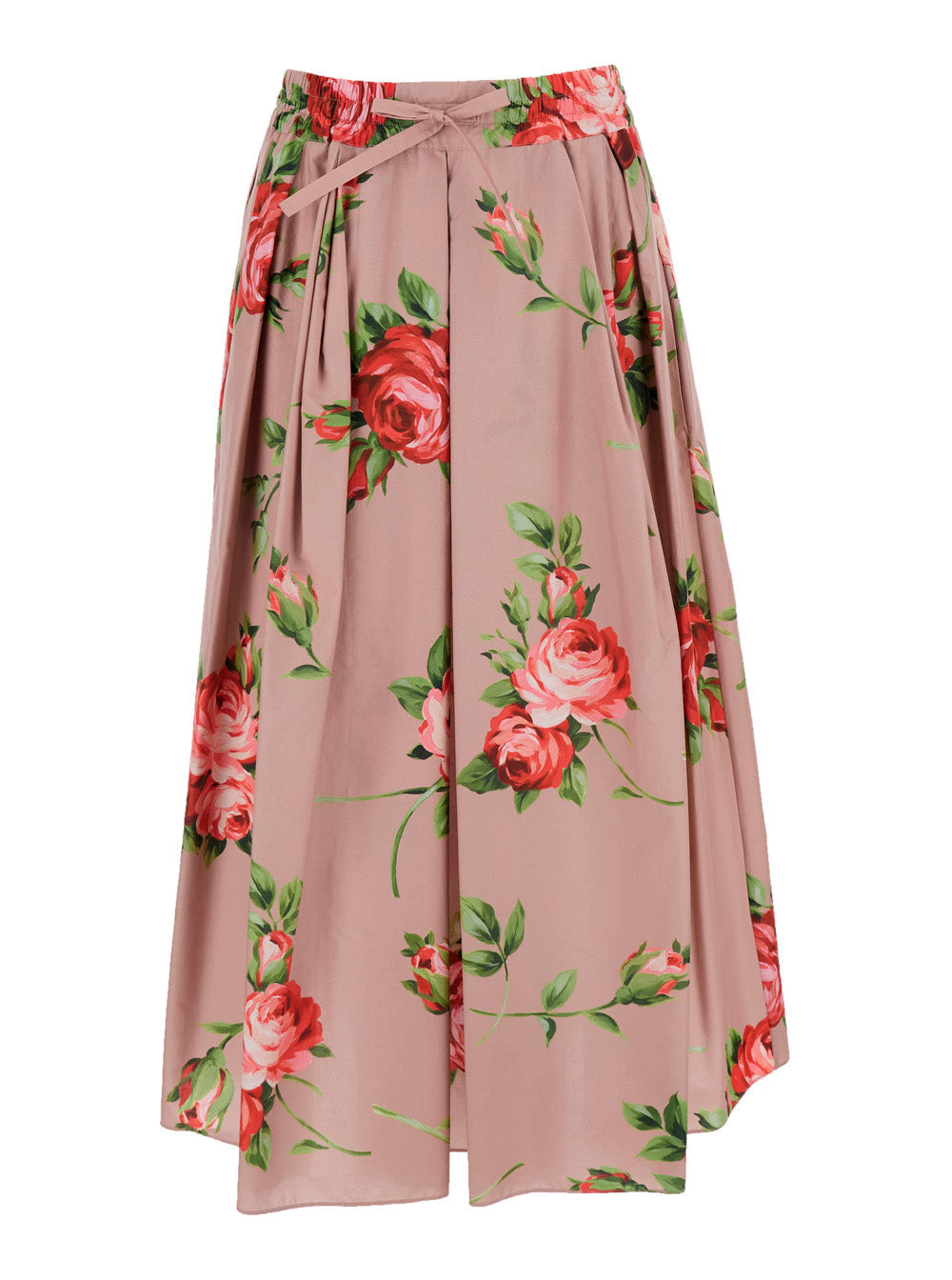 Pink Skirt With Elasticated Waist And All-Over Floral Print Cotton For Women