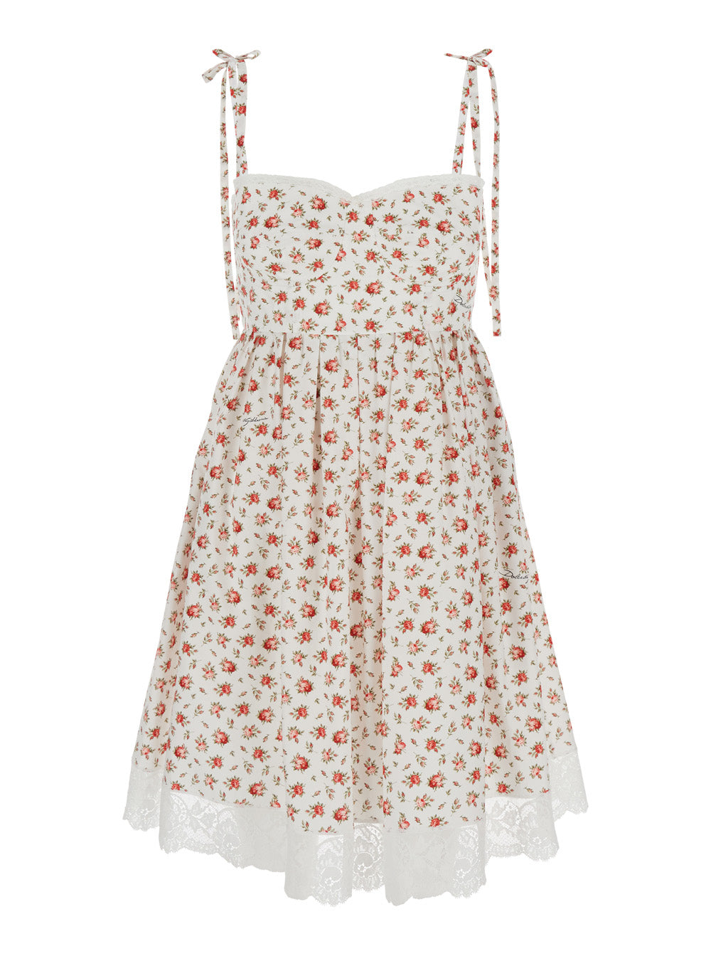 Multicolour Dress with Floral Print and Lace Detail in Cotton Women Multicolor