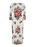 white midi Dress with all-over floral print in silk for women Elastane