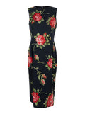 Black Dress with all-over floral print in silk for women Elastane