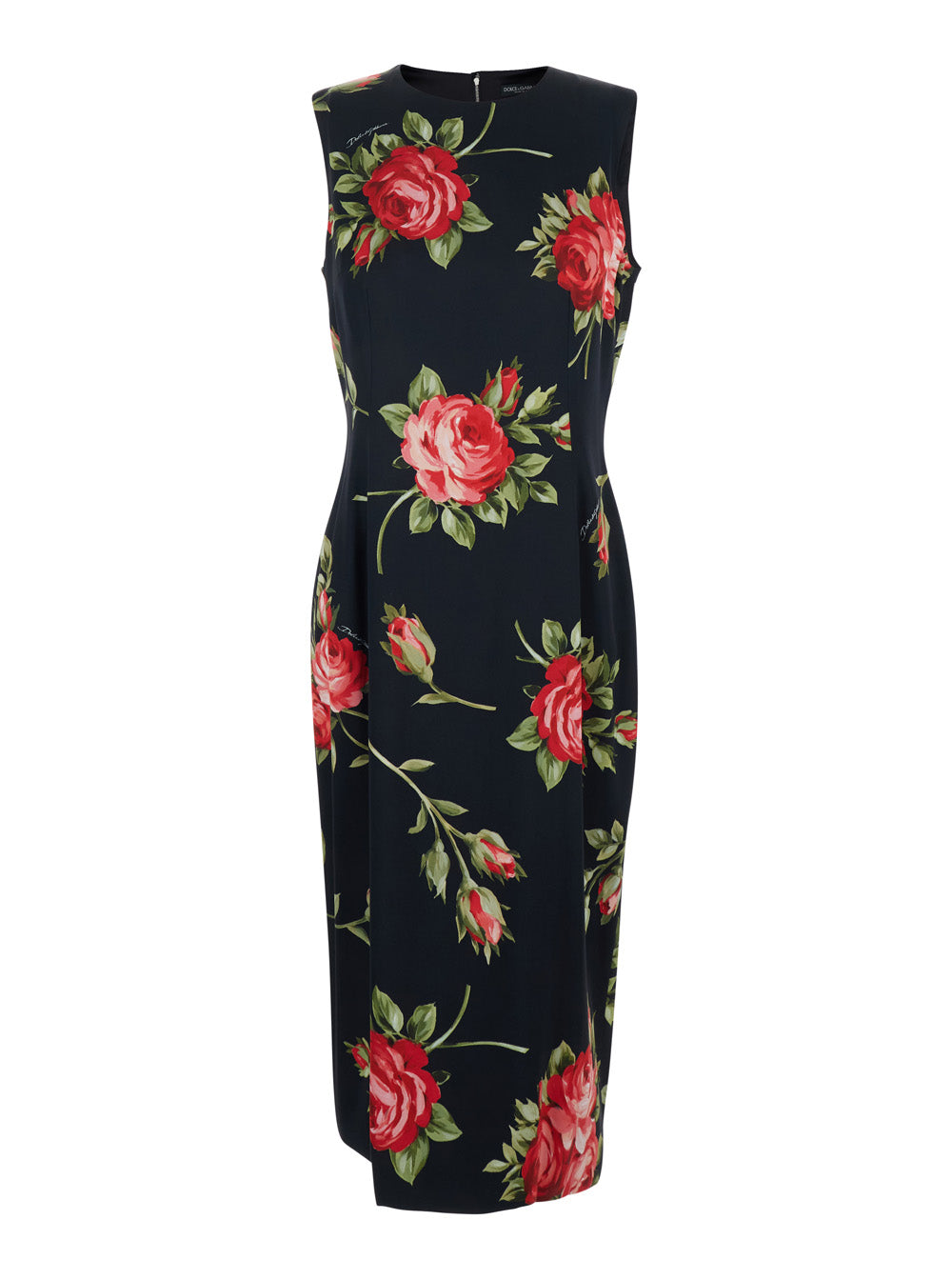 Black Dress with all-over floral print in silk for women Elastane