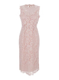 Pink Dress with Lace Design in Silk Blend Women Elastane