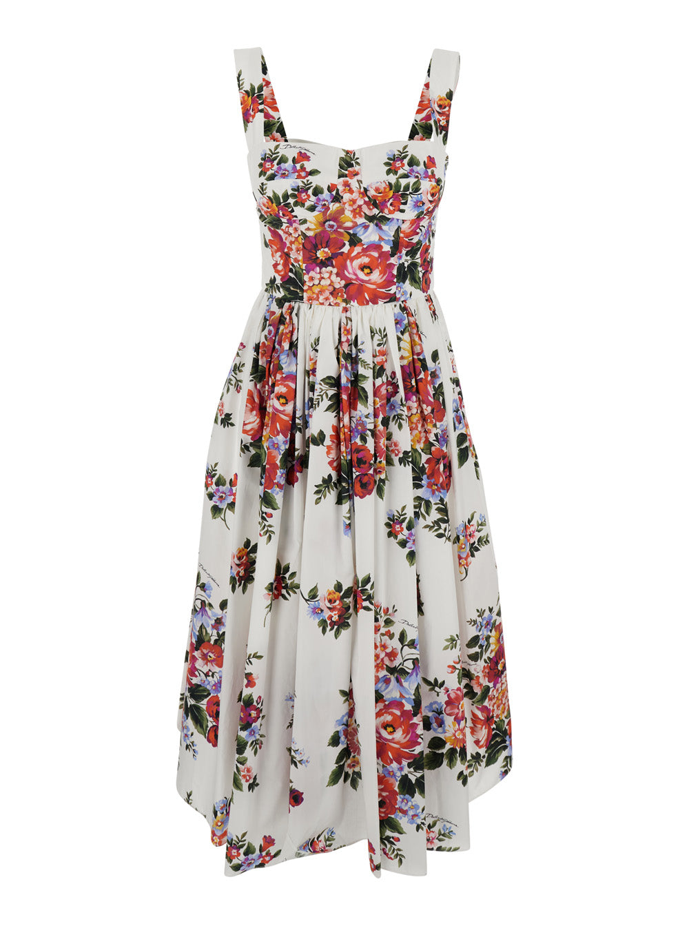 White Dress With All-Over Floral Print Cotton For Women