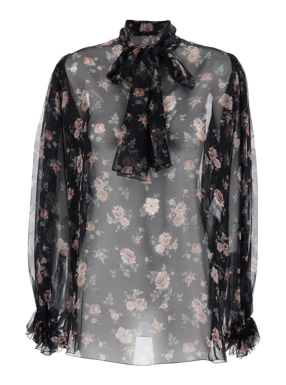 Black Floral Print Blouse with Front Knot in Chiffon for Women Shirts And Blouses