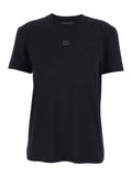 Black T-Shirt with Logo Embroidery and Beads on the Front in Cotton for Women Tshirts Polo Shirts