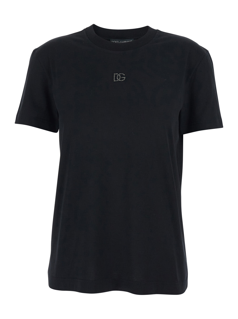 Black T-Shirt with Logo Embroidery and Beads on the Front in Cotton for Women Tshirts Polo Shirts