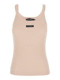 Pink Sleeveless Top with Round Neck and Logo Patch on the Front in Cotton for Women Tops
