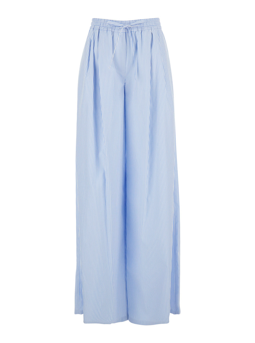 Blue Pants With Elastic Waist And Striped Motif Womens Fabric Light Trousers
