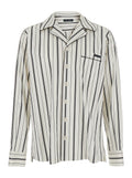 Black and White Long-Sleeved Shirt with Stripe Motif in Cotton for Men White/black Blouses