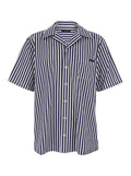 Blue Bowling Shirt with Cuban Collar and All-Over Striped Motif in Cotton for Men Blu Blouses