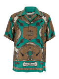 Multicolor Bowling Shirt with Cuban Collar and All-Over Floral Print in Silk for Men Blouses