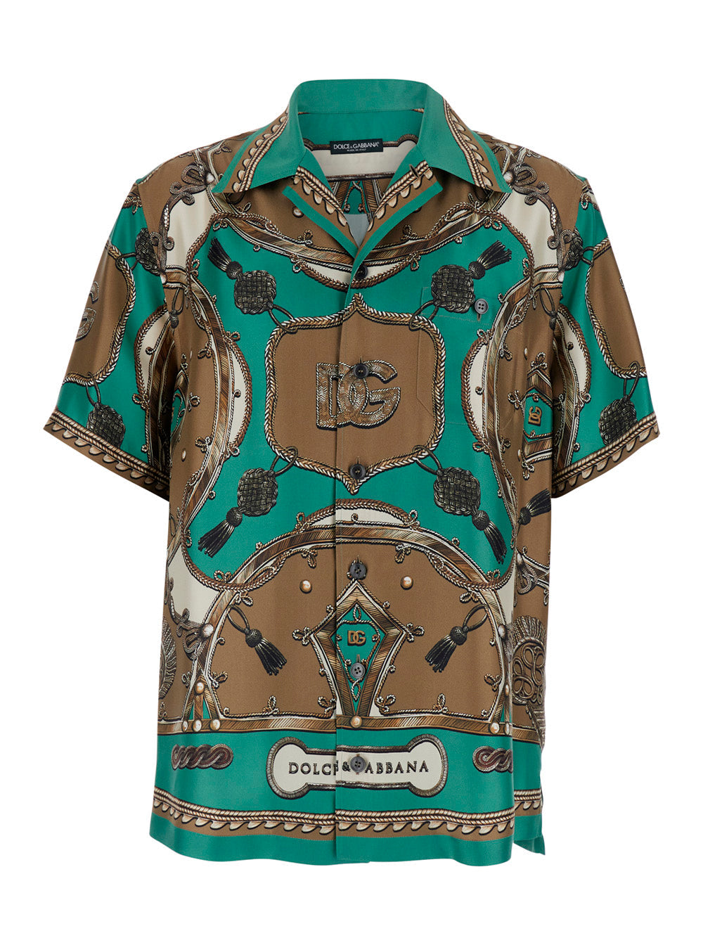 Multicolor Bowling Shirt with Cuban Collar and All-Over Floral Print in Silk for Men Blouses