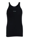 Black Sleeveless Top with Round Neck and Logo Patch on the Front in Cotton for Men Tops
