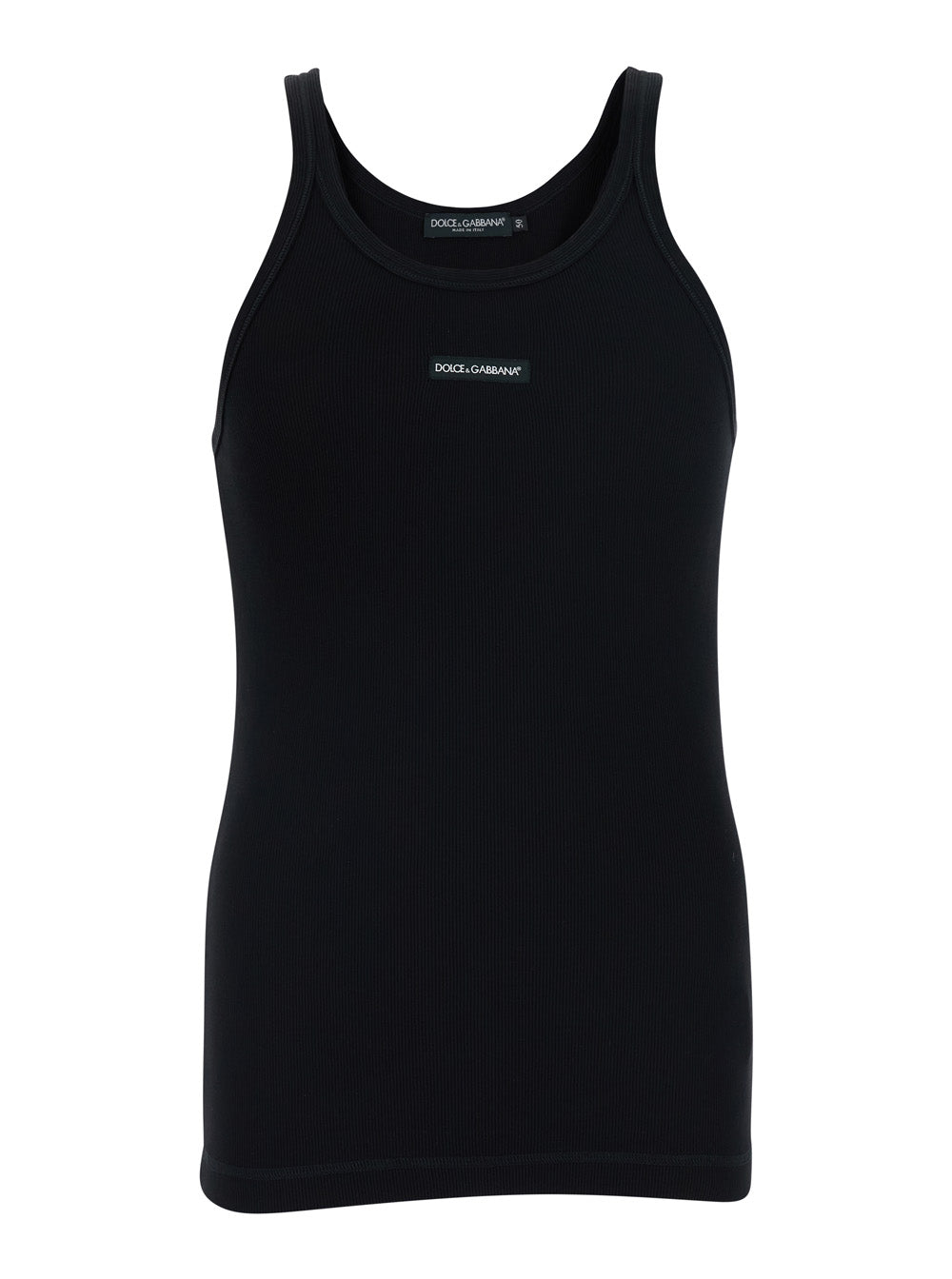 Black Sleeveless Top with Round Neck and Logo Patch on the Front in Cotton for Men Tops
