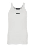 White Sleeveless Tank Top with Round Neck and Logo Patch on the Front in Cotton for Man Tops