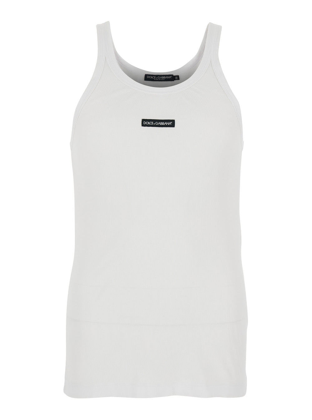 White Sleeveless Tank Top with Round Neck and Logo Patch on the Front in Cotton for Man Tops