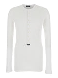 Serafino White Crew Neck T-Shirt with Long Sleeves and Logo Patch on the Front in Cotton for Men Tshirts Polo Shirts