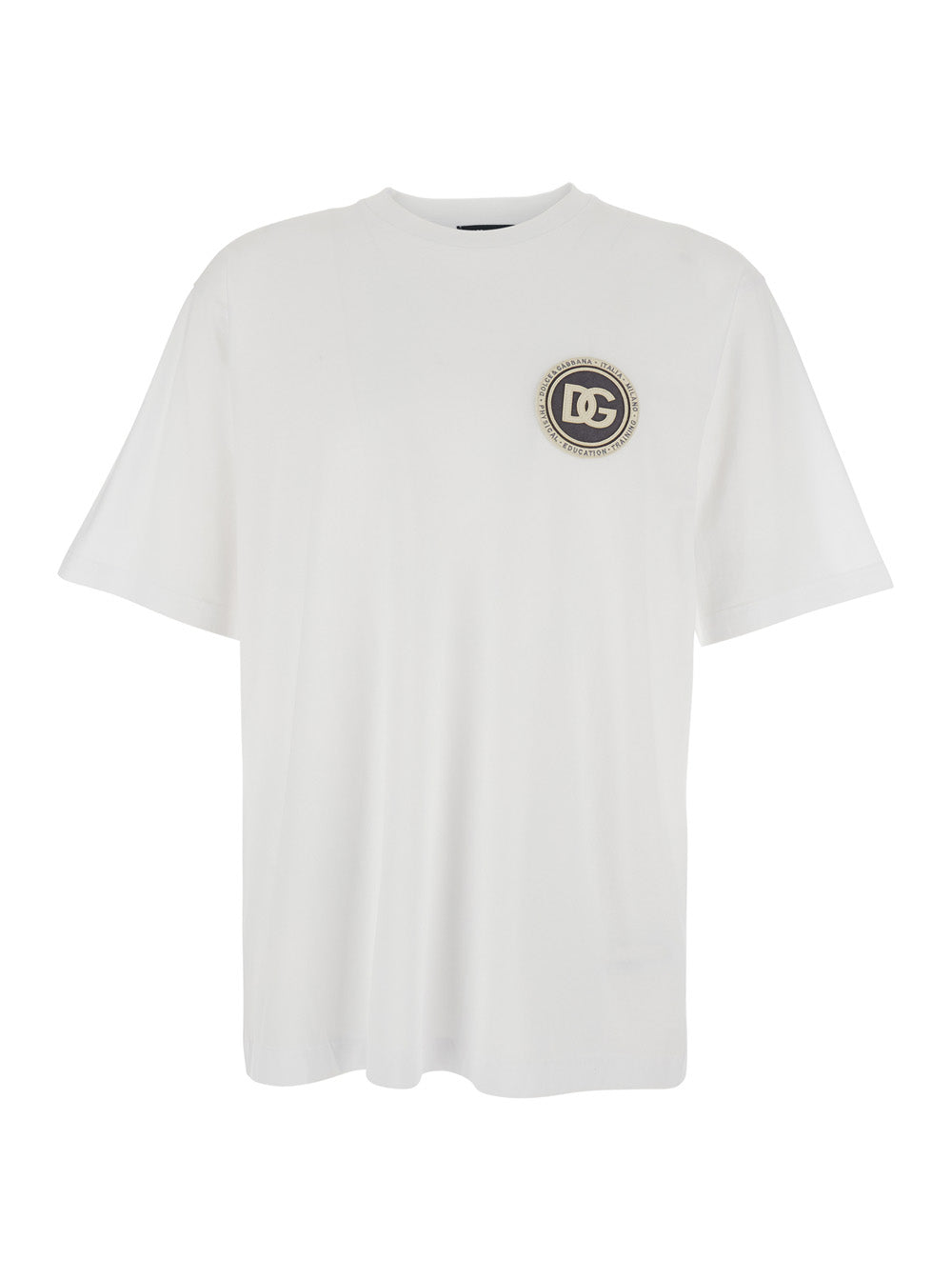 White Crew Neck T-Shirt with Logo Embroidery on the Front in Cotton for Men Tshirts And Polo Shirts